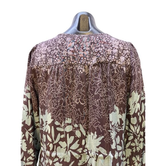 Johnny Was Purple & Mint Silk Floral Print Boho Dress w/Tie Neck  Size S - Picture 6 of 12